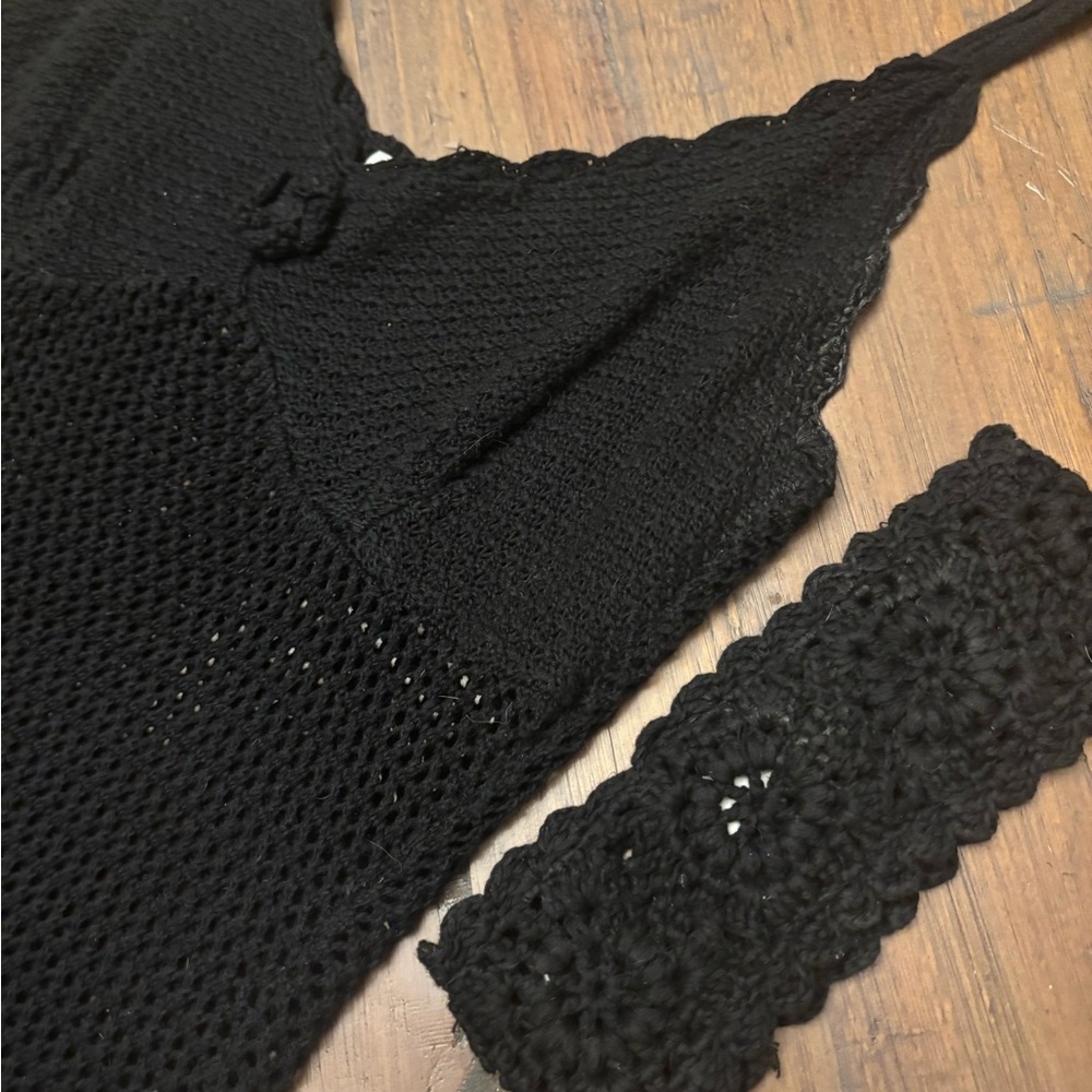 Frankie’s bikinis black crochet bundle - dress and headband